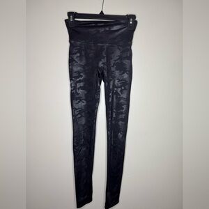 SPANX Faux Leather Camo Leggings Black High Waist Size S